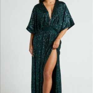 Showpo Dark Green Sequin Maxi Dress